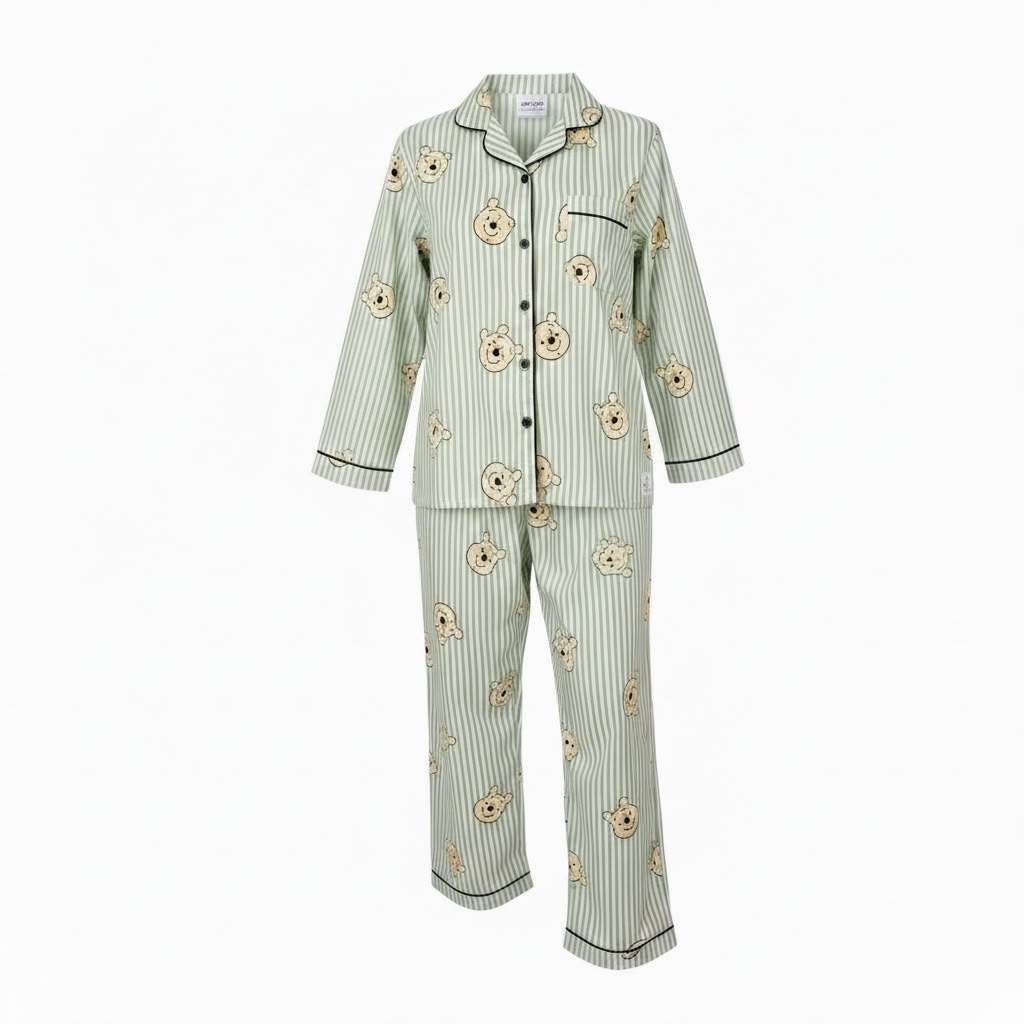Plumingo Unisex Night Suit – 100% Cotton Full Sleeves, Soft Breathable Sleepwear, Kids Nightwear Pooh Print
