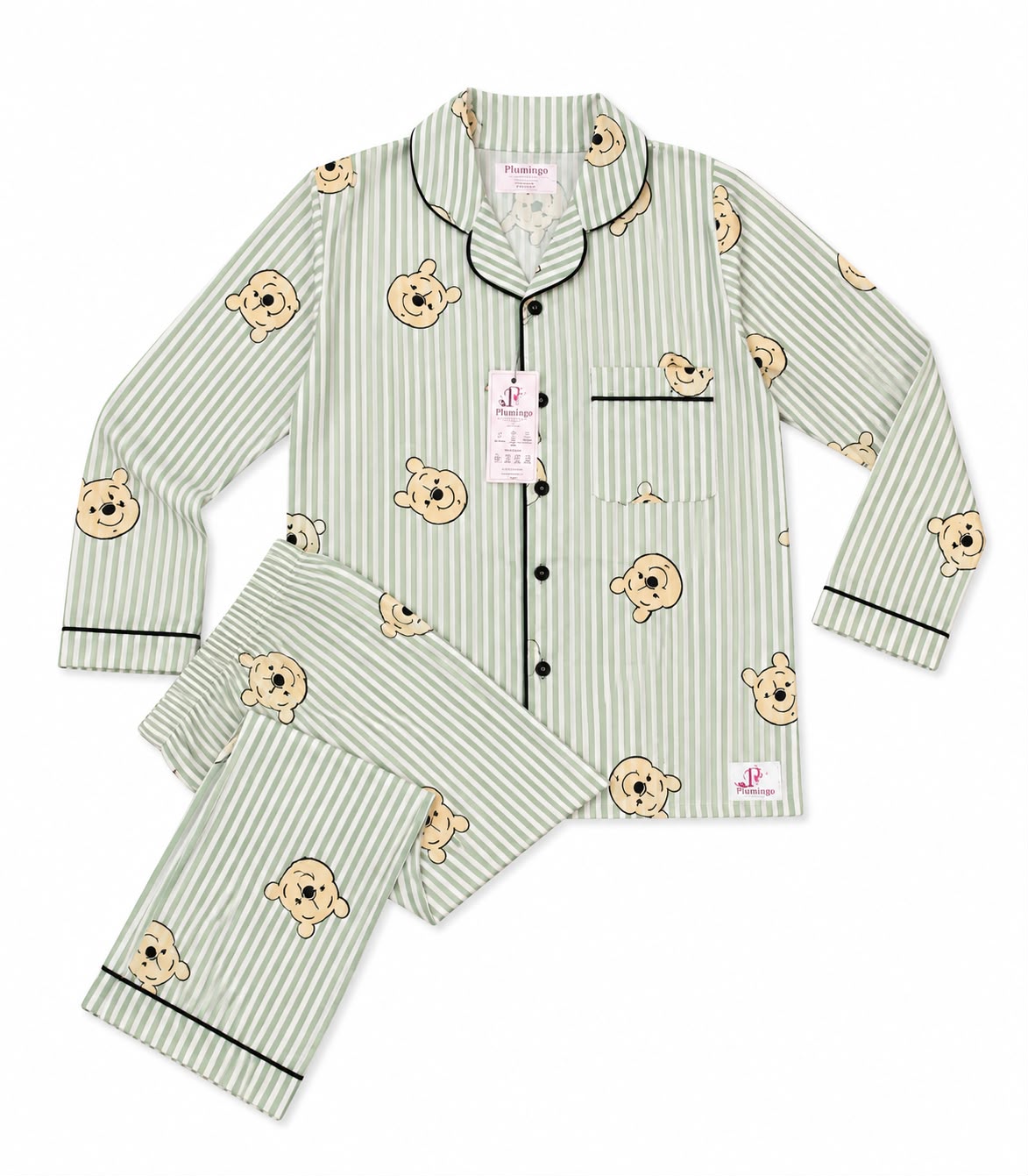 Plumingo Unisex Night Suit – 100% Cotton Full Sleeves, Soft Breathable Sleepwear, Kids Nightwear Pooh Print