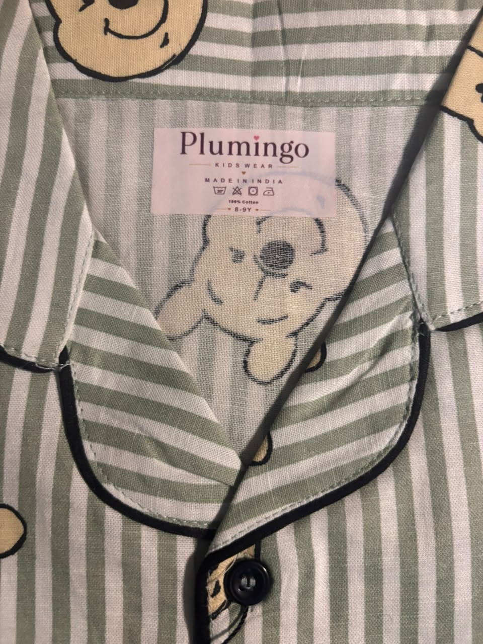 Plumingo Unisex Night Suit – 100% Cotton Full Sleeves, Soft Breathable Sleepwear, Kids Nightwear Pooh Print