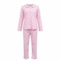 Plumingo Girls Night Suit – 100% Cotton Full Sleeves Night Suit, Soft Breathable Sleepwear, Pink striped bow print, Peter Pan Collar