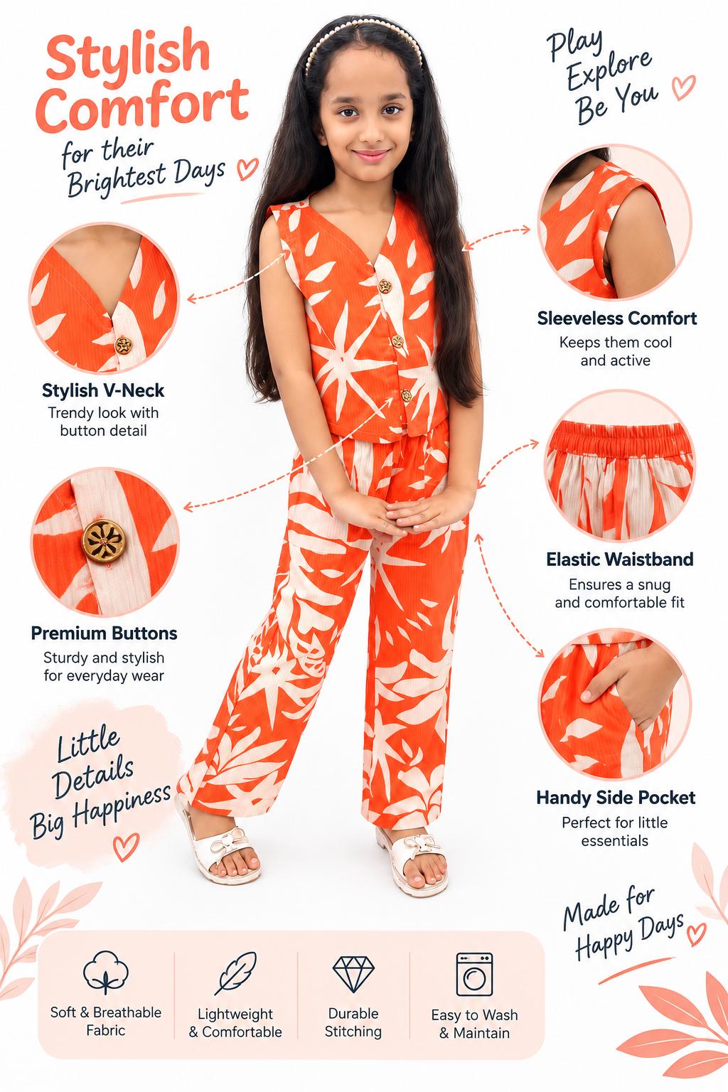 Girls’ Tropical Bloom Orange Co-ord Set