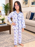 Mauve Checks Cartoon Print Kids Night Suit