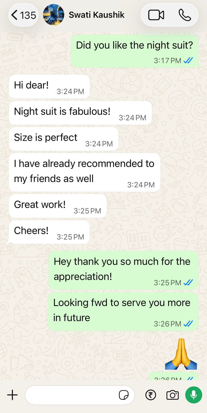 WhatsApp testimonial from Swati K.