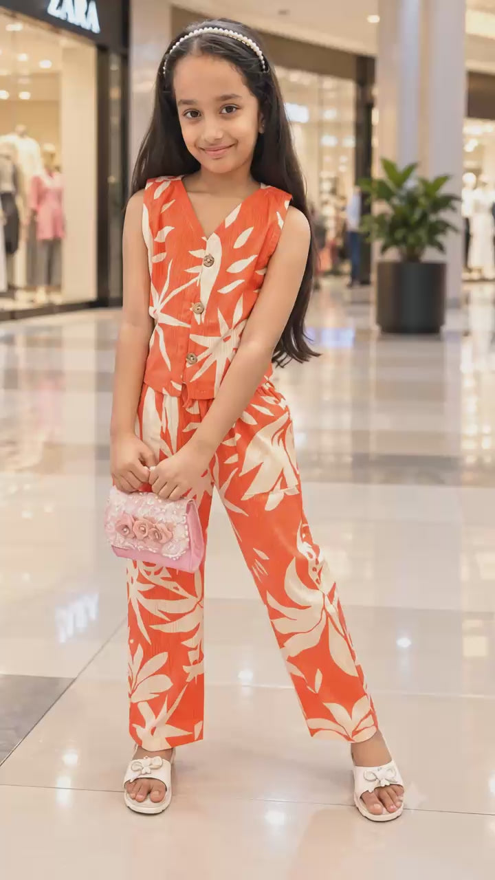 Girls’ Tropical Bloom Orange Co-ord Set
